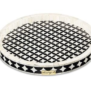 Black and white mother-of-pearl inlaid round tray