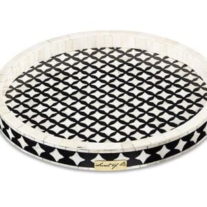 Black And White Mother Of Pearl İnlaid Round Tray