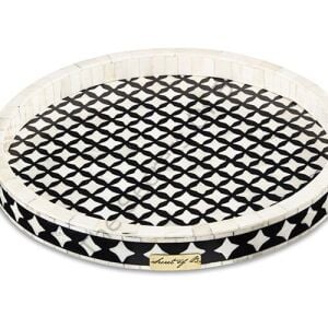 Black And White Mother Of Pearl İnlaid Round Tray