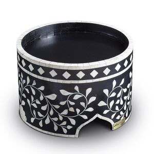 Black floral-patterned mother-of-pearl inlay cake stand