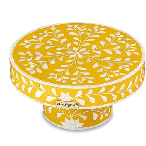 Yellow floral pattern mother-of-pearl inlay cake stand