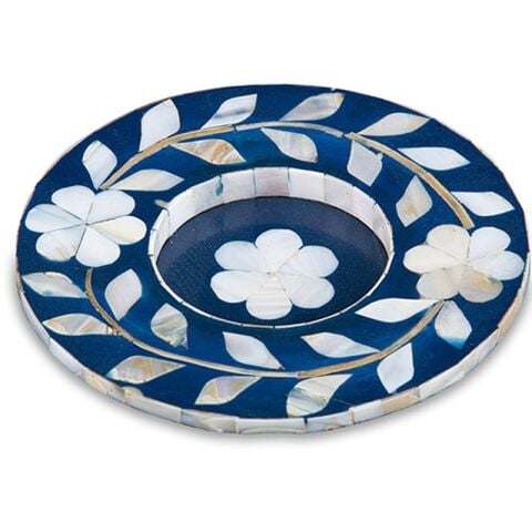 Blue floral pattern mother-of-pearl inlay coasters