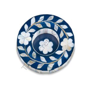Blue Floral Pattern Mother Of Pearl İnlay Coasters