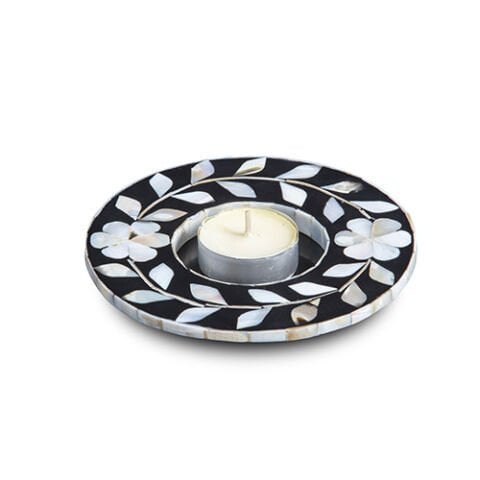 Black floral pattern mother-of-pearl inlay coasters
