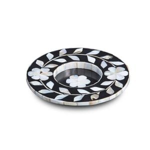 Black floral pattern mother-of-pearl inlay coasters
