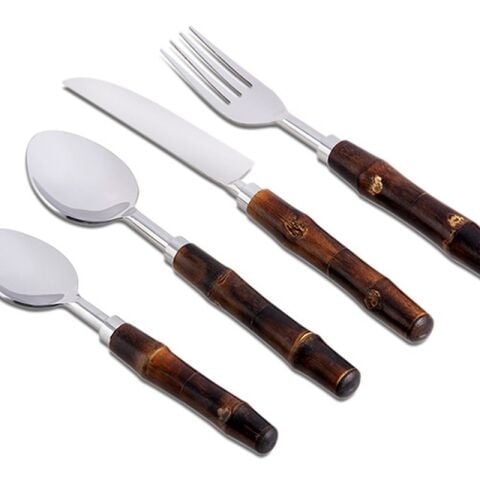 Bamboo handle spoon-fork-knife set(4 pieces)