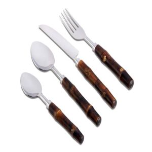 Bamboo Handle Spoon Fork Knife Set 4 Pieces