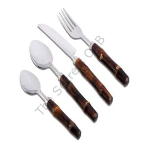 Bamboo Handle Spoon Fork Knife Set 4 Pieces