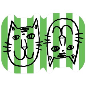 Kedi Çizimleri Çizgili Masa Örtüsü Kalıp Kesim Tekli--Kedi Matı