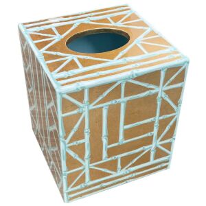 Bamboo Screen Robin's Egg Square Lacquer Tissue Box Cover, 5''L x 5''W x 5 3/4''H - 1 each