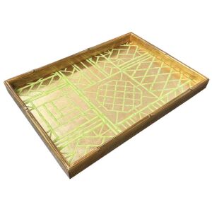 Bamboo Screen Moss Green Bamboo Edge Large Lacquer Rectangle Tray