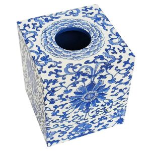 Indigo Garden Blue/White Square Lacquer Tissue Box Cover