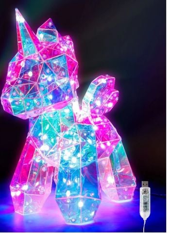 13.75''H USB Holographic Unicorn w/60 Smart LED Lights