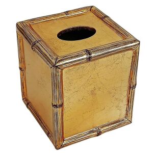 Gold Leaf Bamboo Edge Square Lacquer Tissue Box Cover
