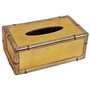 Gold Leaf Bamboo Rectangle Lacquer Tissue Box Cover