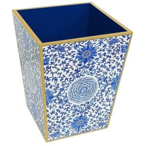Indigo Garden Blue/White Lacquer Wastebasket