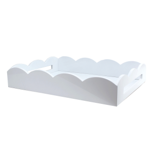 Beyaz Orta Boy Lacquered Dalgalı Kenarlı Servis Lake Servis Tepsisi