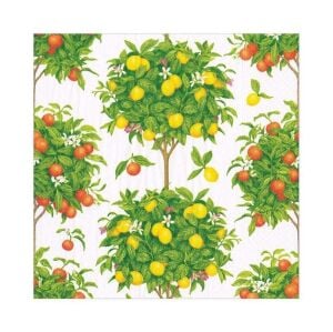 Citrus Topiaries Paper Luncheon Napkins in White  20 Per Package