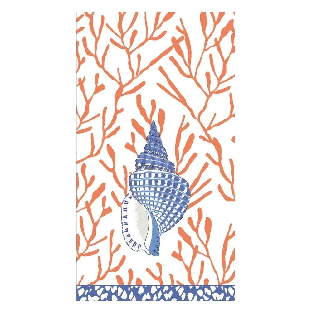 Shell Toile Guest Towel Napkins in Coral & Blue 15 Per Package