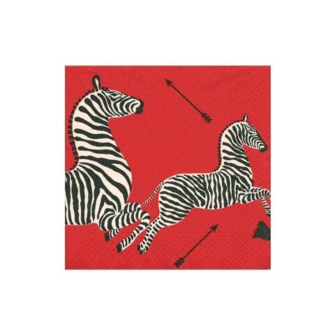 Zebras Paper Cocktail Napkins in Red - 20 Per Package