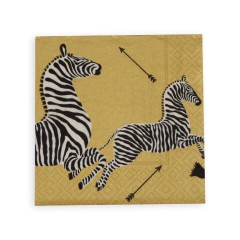 Zebras Paper Cocktail Napkins in Gold - 20 Per Package
