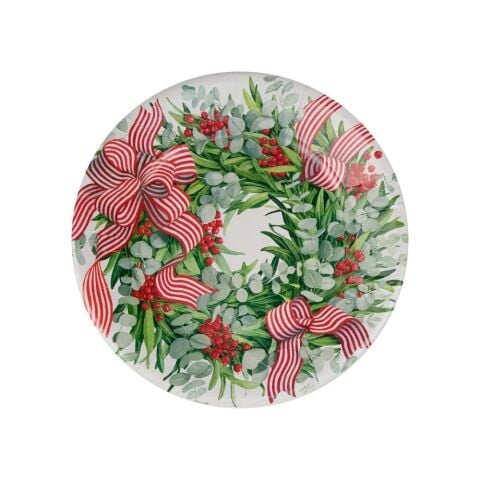 Ribbon Stripe Wreath Dinner Plates - 8 Per Package