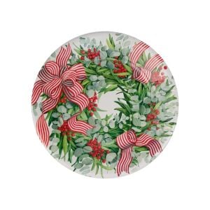 Ribbon Stripe Wreath Dinner Plates - 8 Per Package
