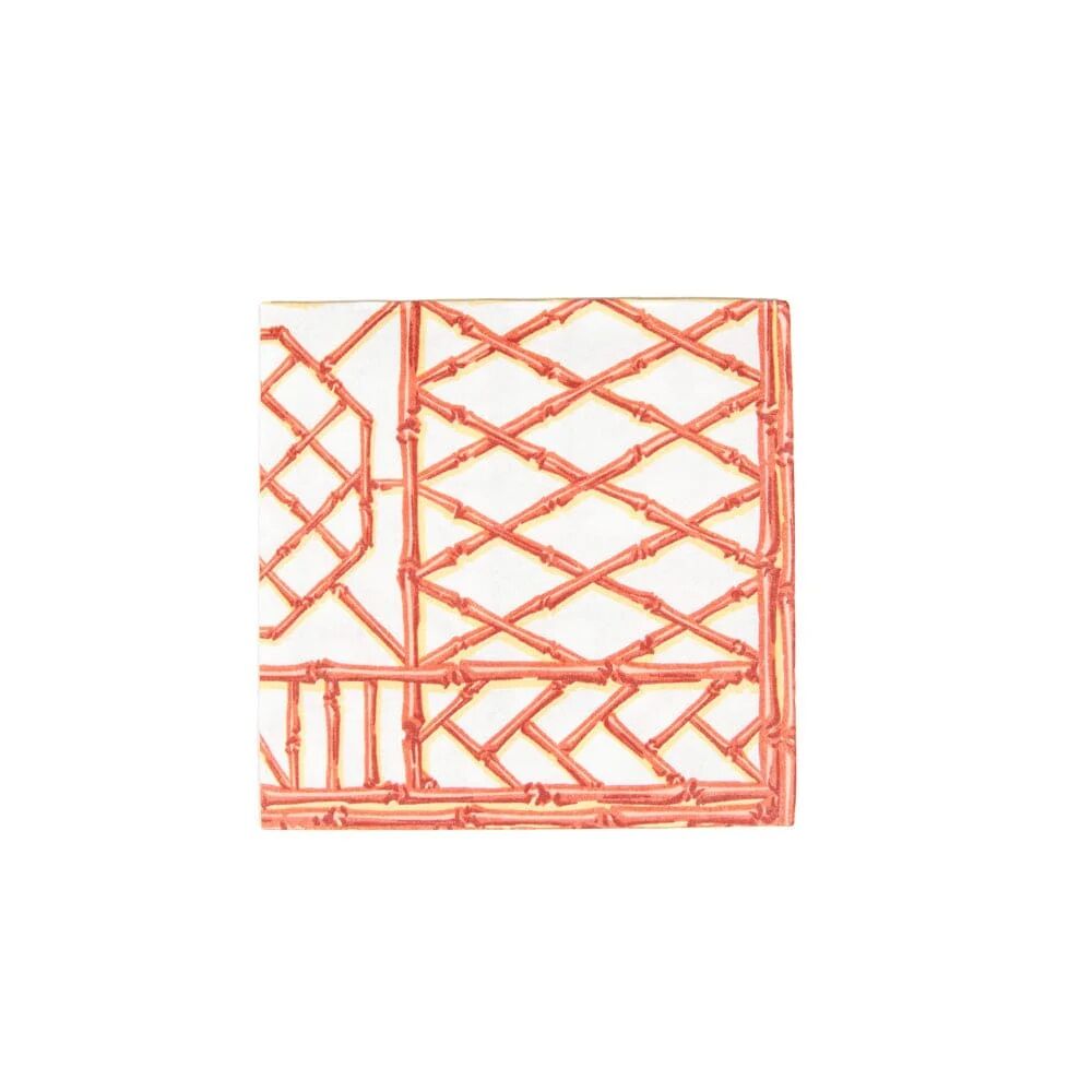 Bamboo Screen Coral Paper Linen Cocktail Napkins - 15 Per Package