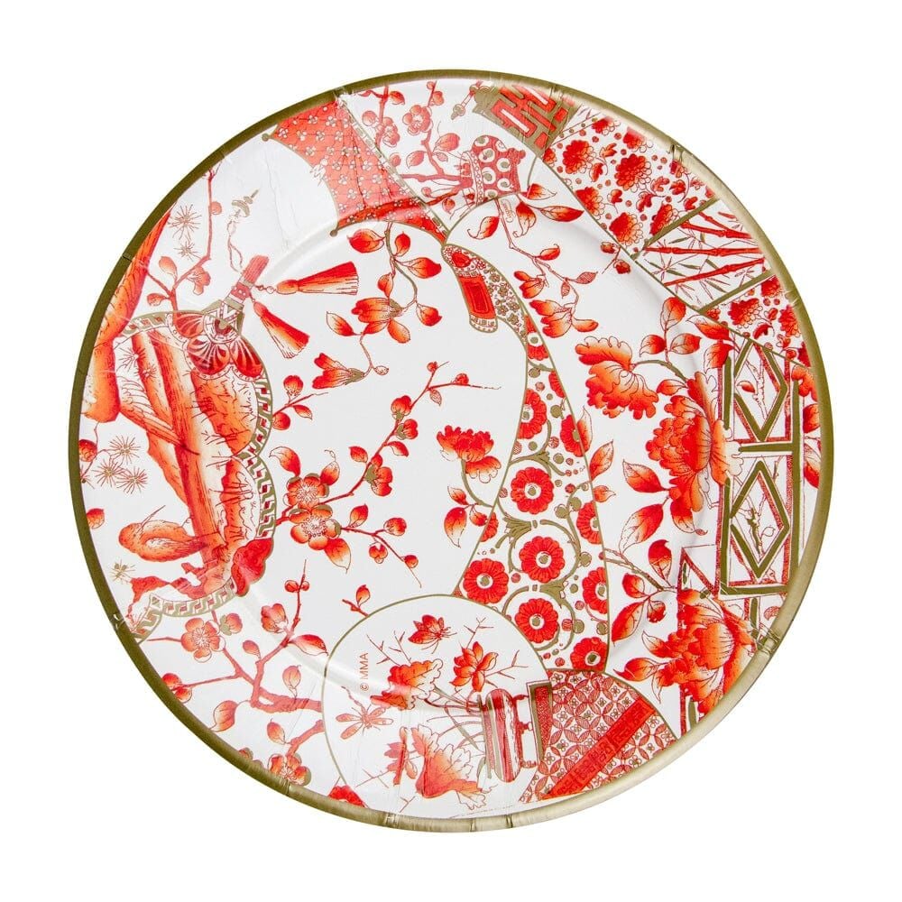 Gilded Porcelain Coral Paper Dinner Plates - 8 Per Package