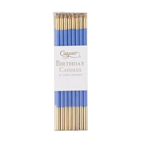 Slim Birthday Candles in French Blue & Gold  16 Candles Per Package