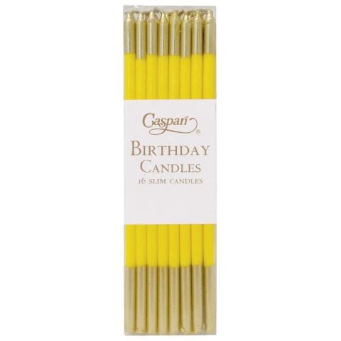 Birthday Slims Birthday Candles in Soft Yellow & Gold  16 Candles Per Box