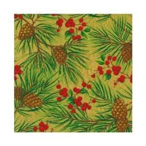 Evergreen And Berries Gold Luncheon Napkins - includes 20 Luncheon Napkins