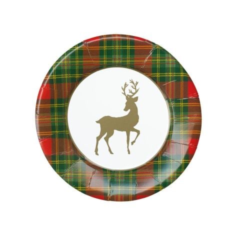 Reindeer Tartan Red Paper Salad & Dessert Plates - includes 8 Paper Salad & Dessert Plates