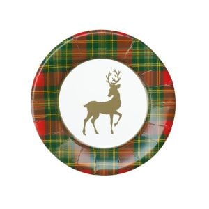 Reindeer Tartan Kırmızı Kağıt Salata ve Tatlı Tabağı 8 Kağıt Salata ve Tatlı Tabağı