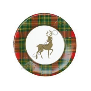 Reindeer Tartan Kırmızı Kağıt Salata ve Tatlı Tabağı 8 Kağıt Salata ve Tatlı Tabağı