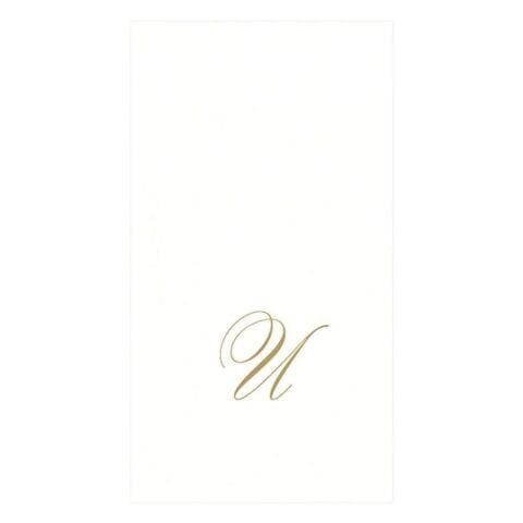 White Pearl & Gold Paper Linen Single Initial Boxed Guest Towel Napkins - 24 Per Package