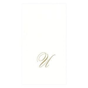 White Pearl & Gold Paper Linen Single Initial Boxed Guest Towel Napkins - 24 Per Package