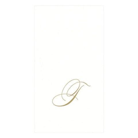 White Pearl & Gold Paper Linen Single Initial Boxed Guest Towel Napkins - 24 Per Package
