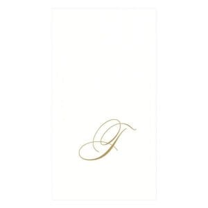 White Pearl & Gold Paper Linen Single Initial Boxed Guest Towel Napkins - 24 Per Package