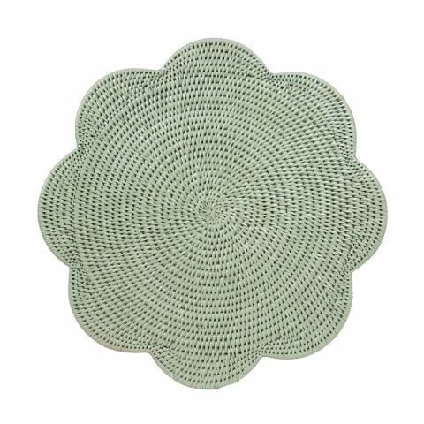 Rattan Scalloped Round Placemat in Green  1 Placemat