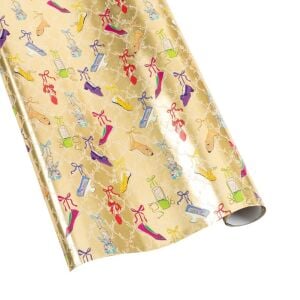A History of Shoes Foil Embossed Metallic Gift Wrapping Paper in Gold  30'' x 6' Roll