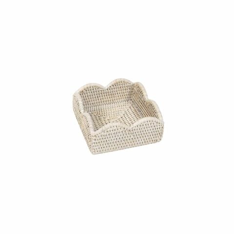Rattan Scalloped Cocktail Napkin Holders in Cream - 1 Napkin Holder