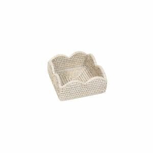 Rattan Scalloped Cocktail Napkin Holders in Cream - 1 Napkin Holder