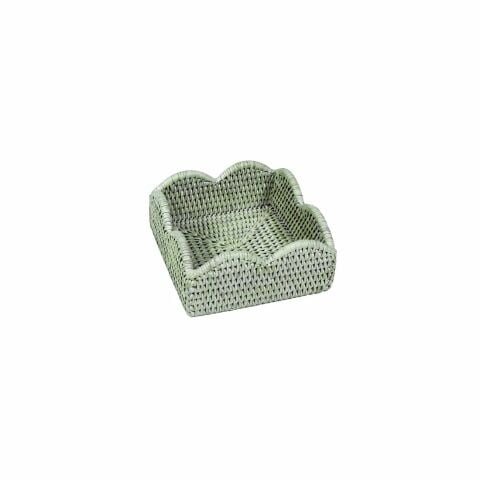 Rattan Scalloped Cocktail Napkin Holders in Green - 1 Napkin Holder