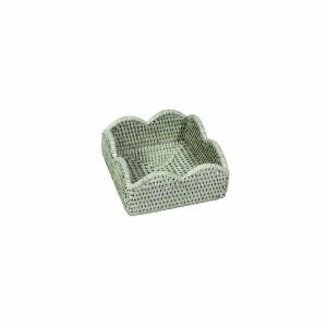 Rattan Scalloped Cocktail Napkin Holders in Green - 1 Napkin Holder