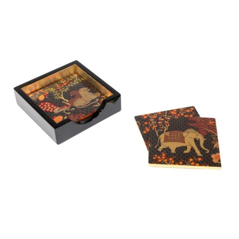 Le Jardin De Mysore Set Of 4 Lacquer Coaster - 4'' Diameter