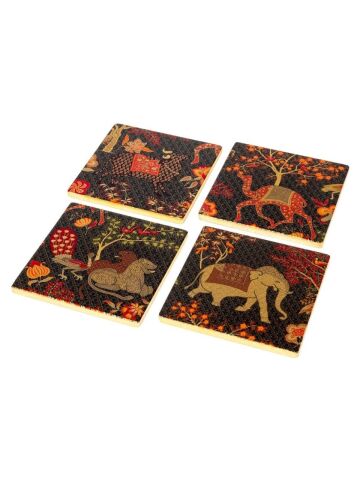 Le Jardin De Mysore Set Of 4 Lacquer Coaster - 4'' Diameter
