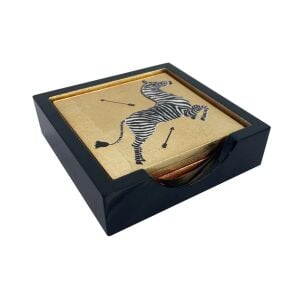 Zebras Gold Lacquer Coasters - Set Of 4 Coasters In Holder