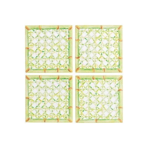 Trellis Square Lacquer Coaster in Holder - Set of 4