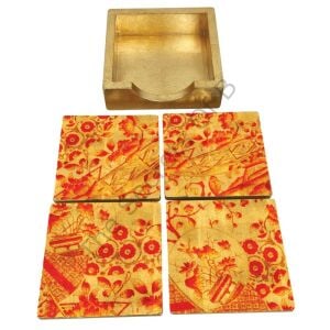 Gilded Porcelain Mercan ve Gold 4lü Lake Bardak Altlığı Seti
